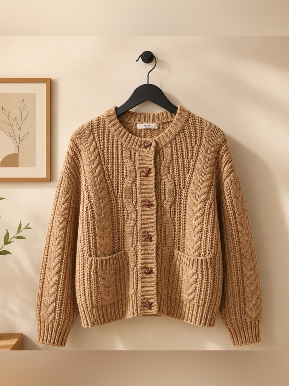 Anthropologie Chunky Cable Knit Cardigan - Tan